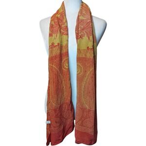 Christina Designer Silk Scarf Shawl 22 x 66 inches Paisley Floral Red Golden Hue